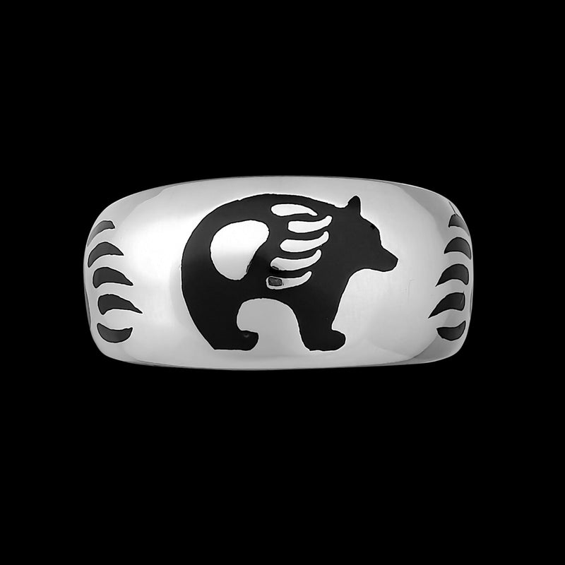 Grizzly Ring, Bear paw claws Ring, Black Resin, 925 Sterling Silver size 8.5