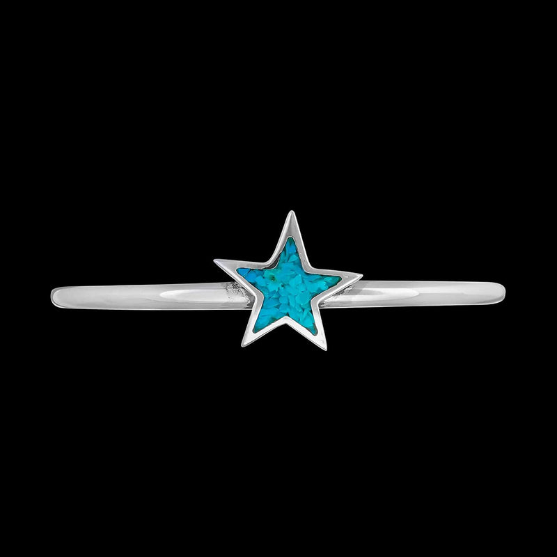 Size 6-3/4 Wrist - 925 Sterling Silver Turquoise Star Cuff Bracelet, Simple Celestial Design, Handcrafted Silver Jewelry, Handmade Sky Bangle Bracelet