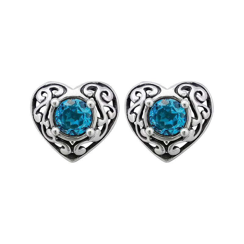 925 Sterling Silver Heart Earrings, Topaz Earrings, Blue Earrings, Diamond Heart Earrings