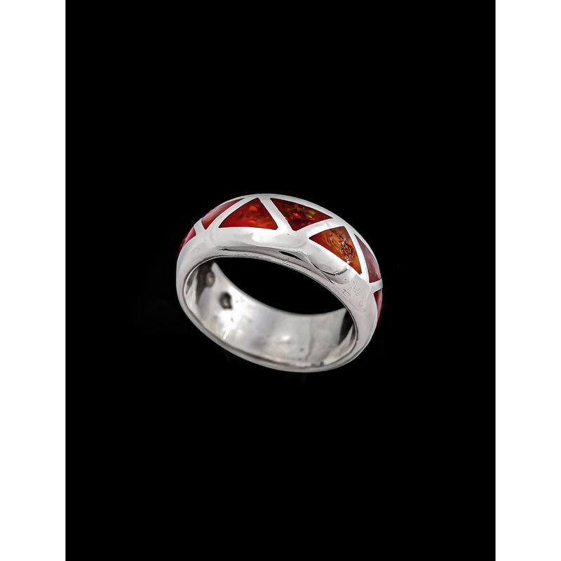 Navajo Handmade Red Opal Ring • 925 Sterling Silver • Native American Wedding Band