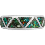 Size 7-925 Sterling Silver Green Turquoise Navajo Band, Segmented Triangle Design, Handmade Geometric Jewelry, Statement Navajo Gemstone Flat Band