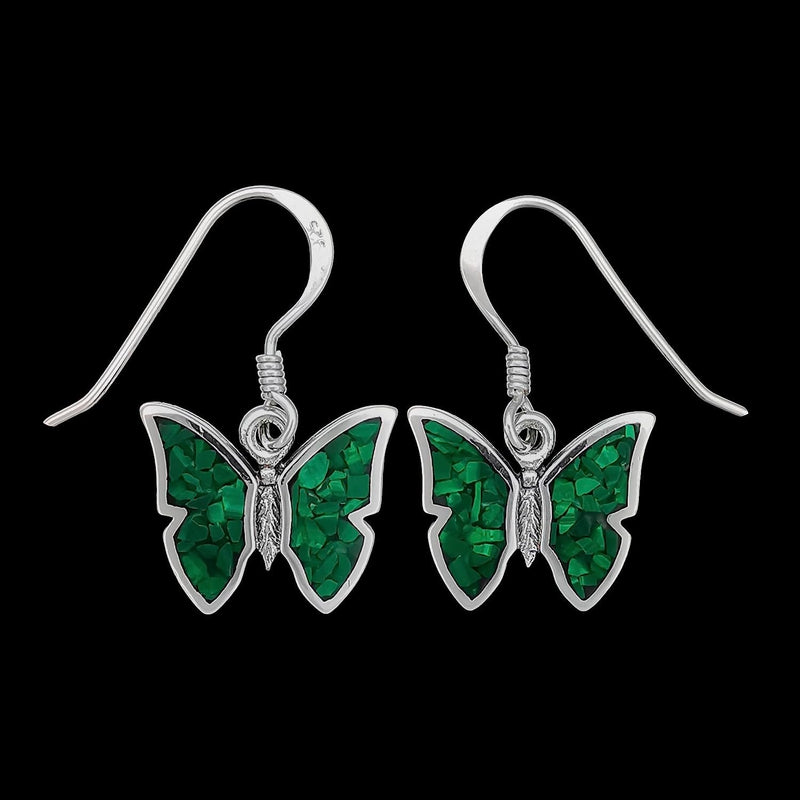 925 Sterling Silver Malachite Wide Butterfly Dangle Earrings, Handmade Gemstone Jewelry, Southwestern Insect Design