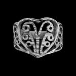 Sterling Silver Diamond Cut Filigree Heart Ring