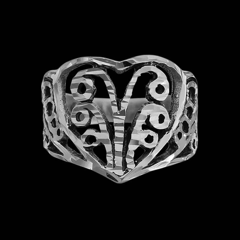 Sterling Silver Diamond Cut Filigree Heart Ring