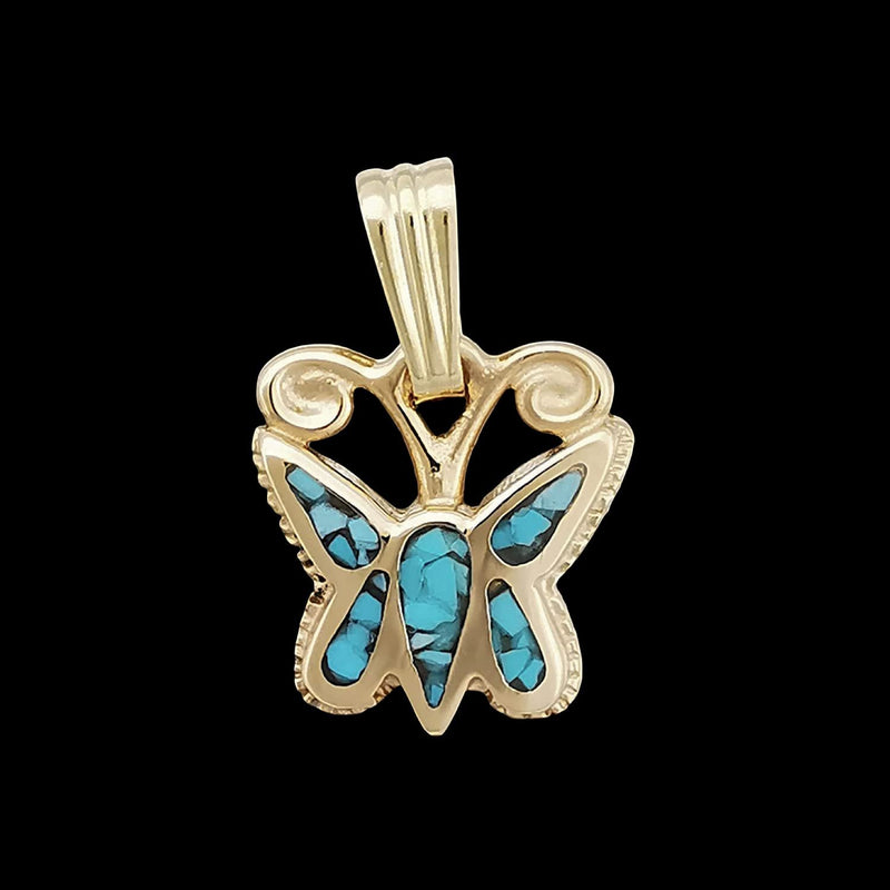 Gold Butterfly Pendant, Turquoise Butterfly pendant, 14Kt Gold Butterfly, Navajo Made Pendant