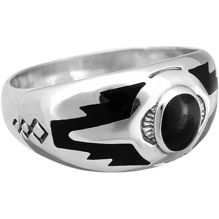 925 Sterling Silver Black Resin Sleeping Beauty Ring, Southwestern Design, Handmade Silver Band, Handcrafted Native Jewelry (7.5)