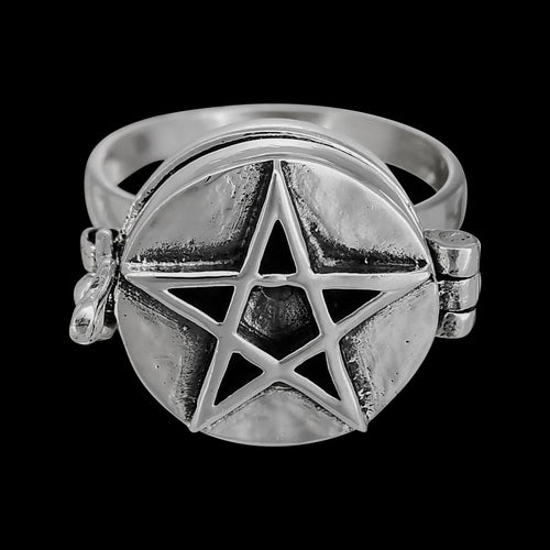 925 Sterling silver pentagram poison ring which opens and closes