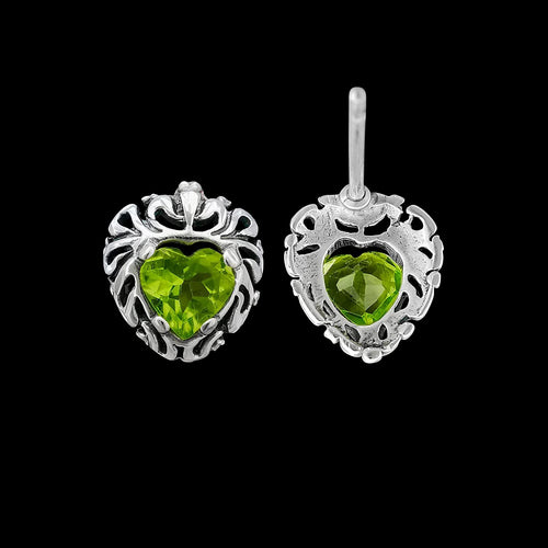 925 Sterling Silver Heart Earrings, Peridot Earrings, Green Earrings, Diamond Heart Earrings