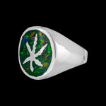 925 Sterling Silver Mary Jane Ring, Green Opal Cannabis Ring, Pot Leaf Ring, Pot Leaf Jewelry