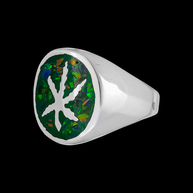 925 Sterling Silver Mary Jane Ring, Green Opal Cannabis Ring, Pot Leaf Ring, Pot Leaf Jewelry