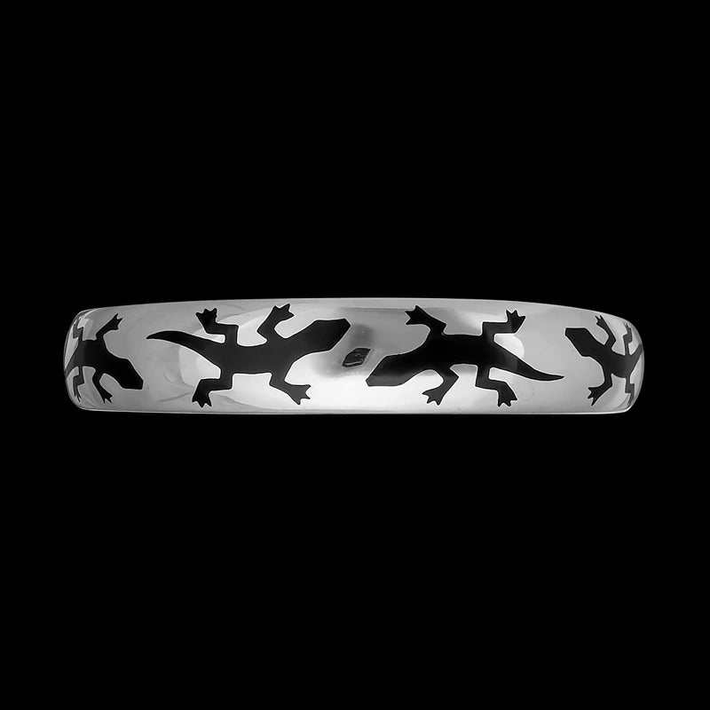 Size 6-7/8 Wrist - 925 Sterling Silver Black Resin Gecko Cuff Bracelet, Southwestern Reptile Design, Handcrafted Silver Nature Jewelry, Handmade Animal Bangle Bracelet