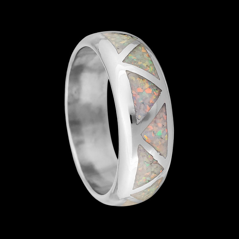 Navajo Handmade Wedding Band Ring • White Opal • 925 Sterling Silver • Native American