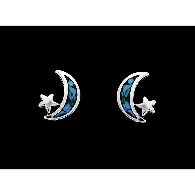 Celestial Moon Earrings • Sterling Silver • Starry Night • Navajo Handmade