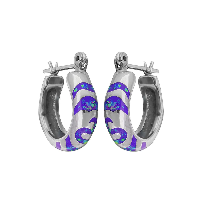 925 Sterling Silver Swirling Tribal Hoop Earrings (Pink Opal)