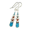 Sterling Silver, Turqoise, and Coral Wrapped Chevron Teardrop Dangle Earrings