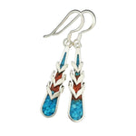 Sterling Silver, Turqoise, and Coral Wrapped Chevron Teardrop Dangle Earrings