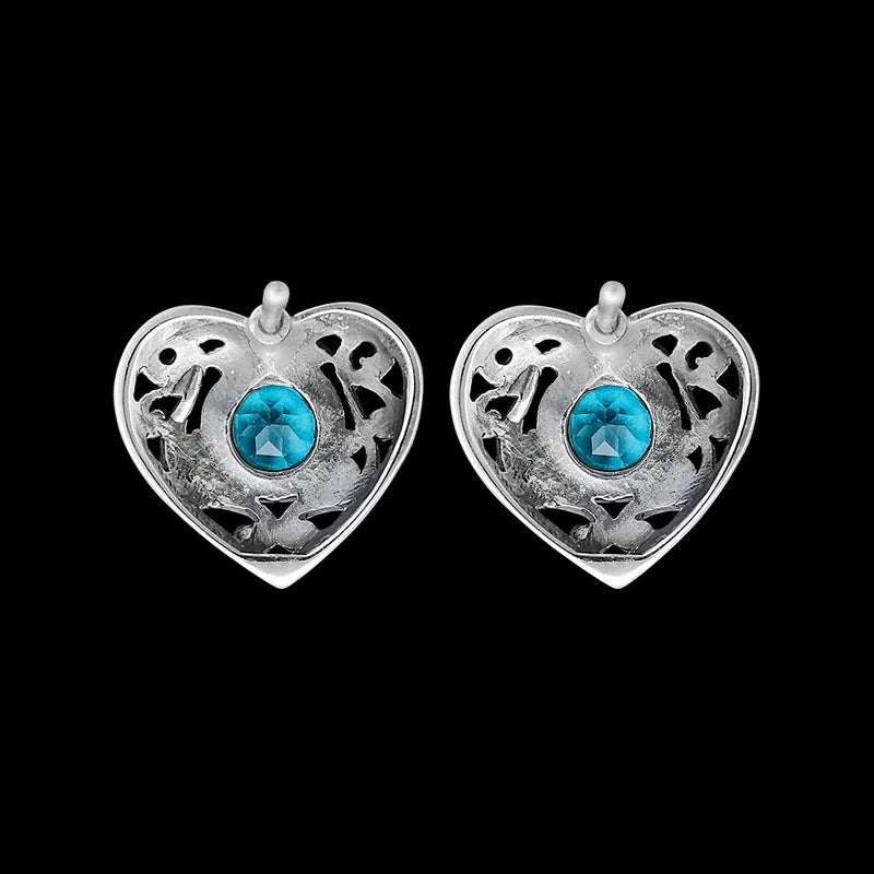 925 Sterling Silver Heart Earrings, Topaz Earrings, Blue Earrings, Diamond Heart Earrings