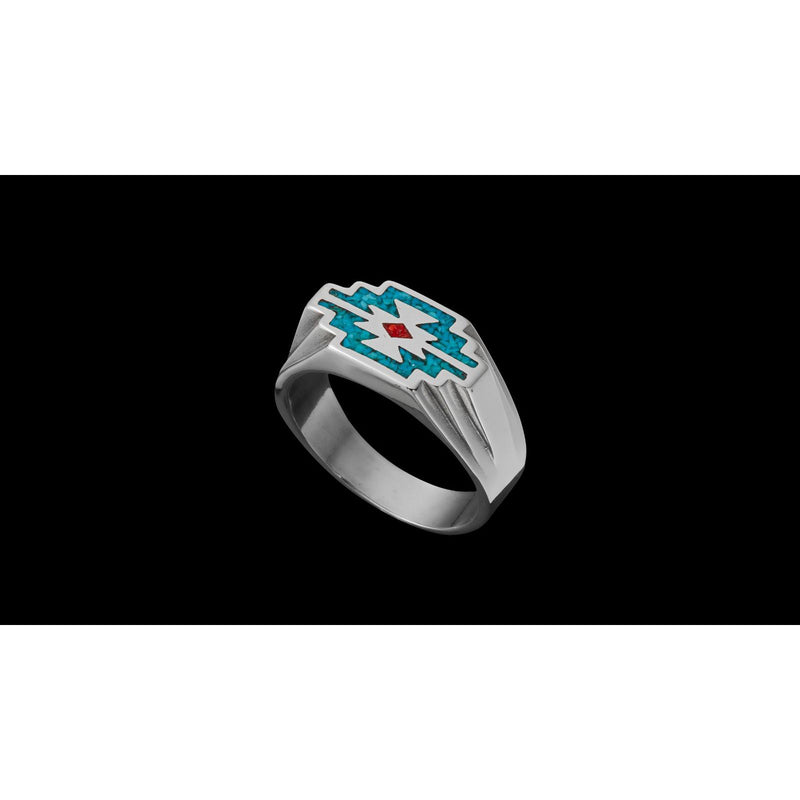 Zia Ring, Turquoise Ring, 925 Sterling Silver Ring, Everlasting Life, Native American Handmade Jewelry