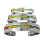 925 Sterling Silver Rainbow Opal Cuff Bracelet, Single Band of Inlay, Handmade Gemstone Jewelry (Medium)