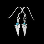 Native American Shell Earrings • Turquoise Accents • Sterling Silver Arrowhead Design