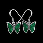 925 Sterling Silver Malachite Wide Butterfly Dangle Earrings, Handmade Gemstone Jewelry, Southwestern Insect Design