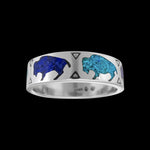 Sterling Silver Buffalo Ring • Turquoise and Lapis Lazuli Inlay • Running Bison Band • Tatanka Ivanbito • Navajo Handmade