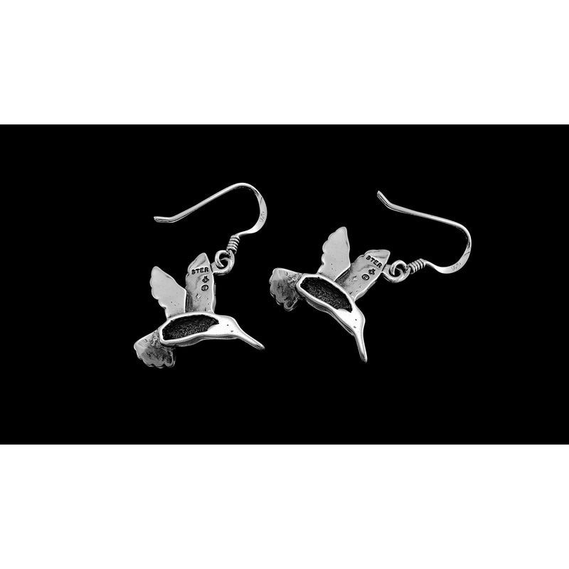 Hummingbird Earrings • 925 Sterling Silver • Navajo Handmade Jewelry • Bird Design