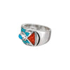 Size 5.75-925 Sterling Silver Turquoise, Red Coral, & Resin Southwestern Arrow Band, Handmade Oval Center Ring, Geometric Gemstone Jewelry