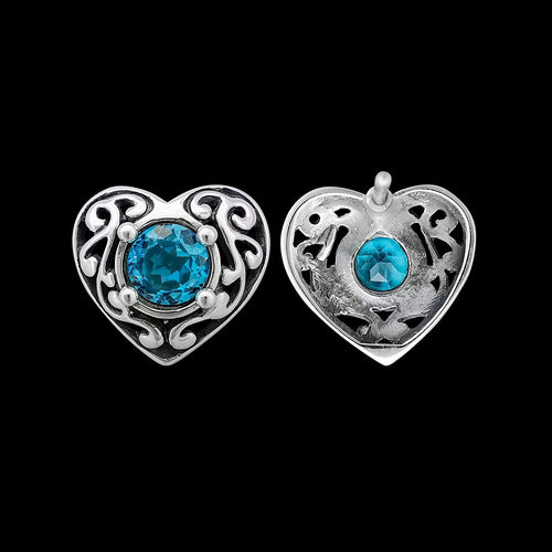 925 Sterling Silver Heart Earrings, Topaz Earrings, Blue Earrings, Diamond Heart Earrings