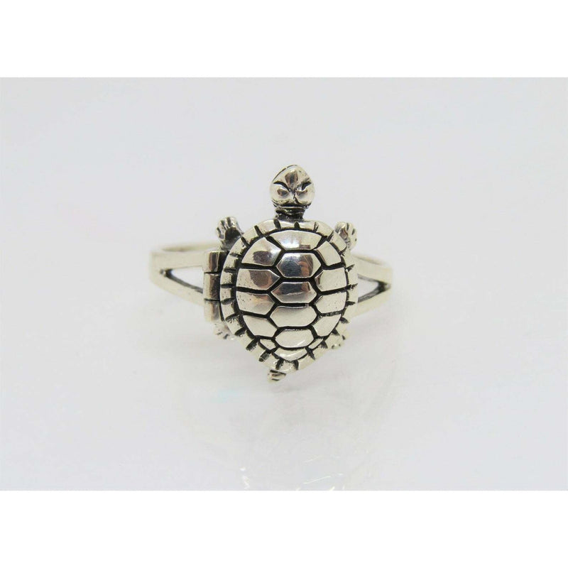 Poison Pillbox Ring with Sea Turtle Design • 925 Sterling Silver • Life Saver Ring • Sizes 7-10