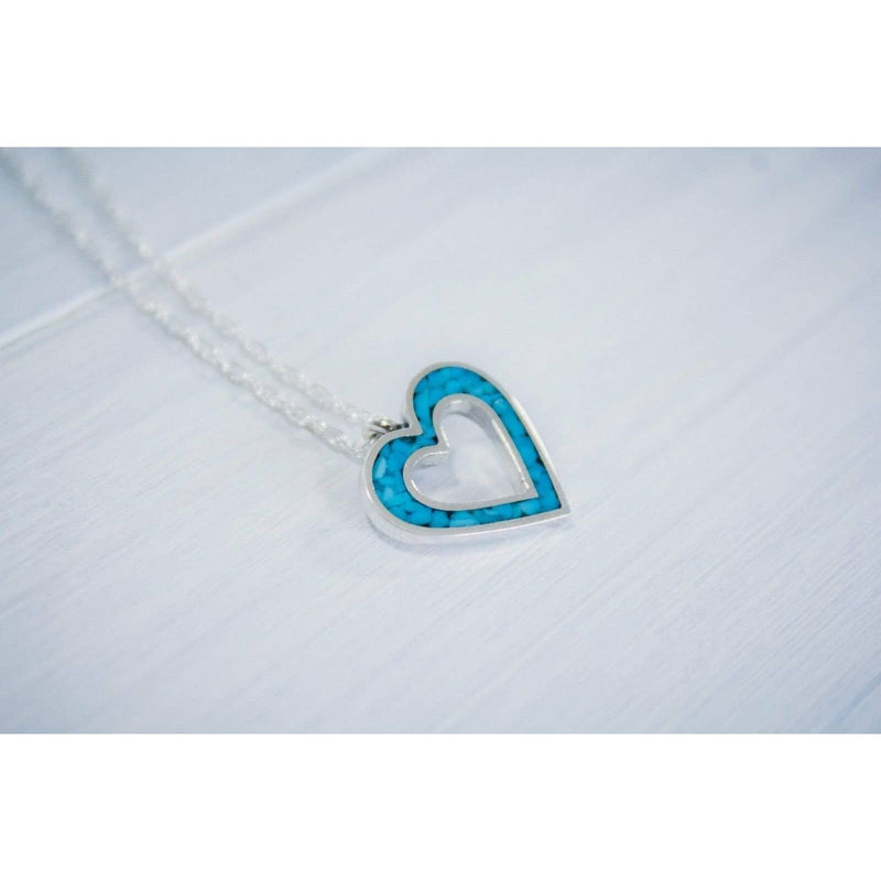 Sterling Silver and Kingman Chip Turquoise Heart Pendant