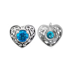 925 Sterling Silver Heart Earrings, Topaz Earrings, Blue Earrings, Diamond Heart Earrings