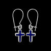 925 Sterling Silver Lapis Lazuli Cross Earwire Earrings, Handmade Gemstone Dangle Earrings, Handcrafted Religious Crucifix Jewelry