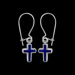 925 Sterling Silver Lapis Lazuli Cross Earwire Earrings, Handmade Gemstone Dangle Earrings, Handcrafted Religious Crucifix Jewelry