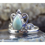 Teardrop Larimar stone in a sterling silver tiara style band size 6.75