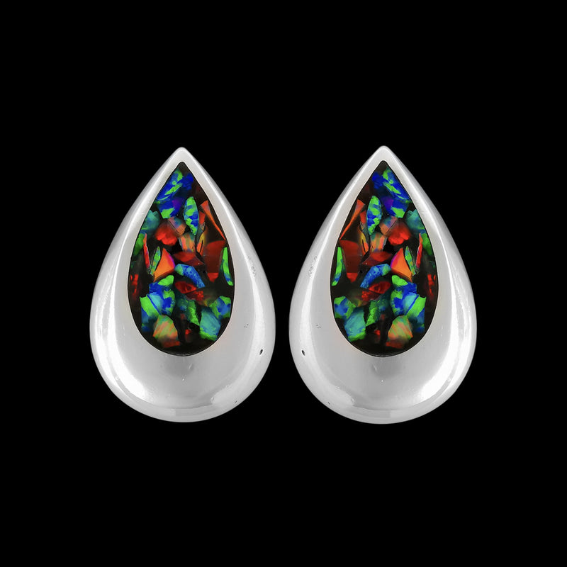 Opal Earrings • 925 Sterling Silver • Colorful Gemstone Studs