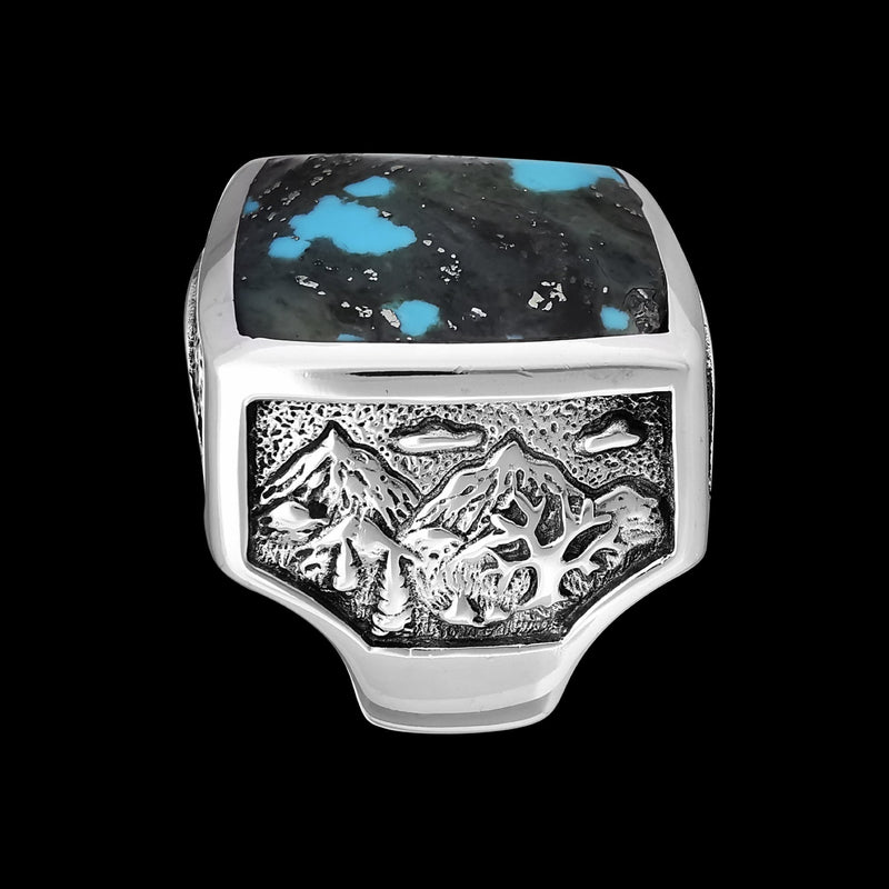 Mountain Ring • 925 Sterling Silver • Morenci Turquoise • Size 8 • Navajo Handmade