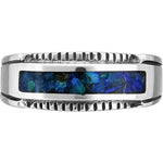 Size 11-925 Sterling Silver Rectangular Azurite Chip Ring, Sawtooth Accent Border Design, Handmade Gemstone Jewelry, Statement Birthstone Band