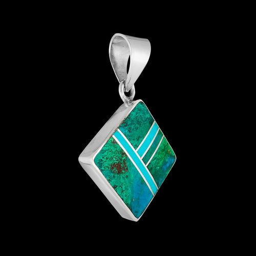 Navajo Turquoise Pendant • Green abd Blue Turquoise • 925 Sterling Silver • Handmade by Curtis Manygoats