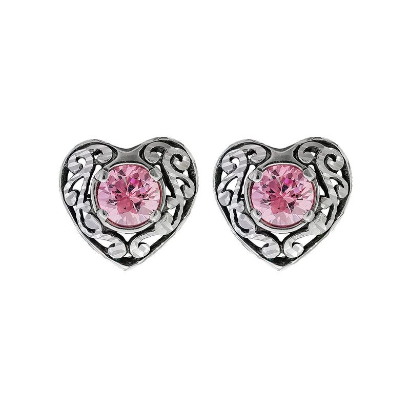 925 Sterling Silver Heart Earrings, Cubic Zirconia Earrings, Pink Earrings, Diamond Heart Earrings