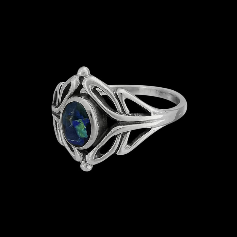 Size 5-925 Sterling Silver Oval Azurite Cabochon Ring, Infinite Looped Silver Design, Handmade Gemstone Jewelry, Statement Birthstone Band