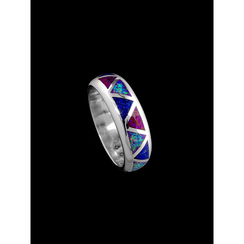 Size 4 - Navajo Wedding Band Ring • Opal and Sugilite Ring • 925 Sterling Silver • Native American