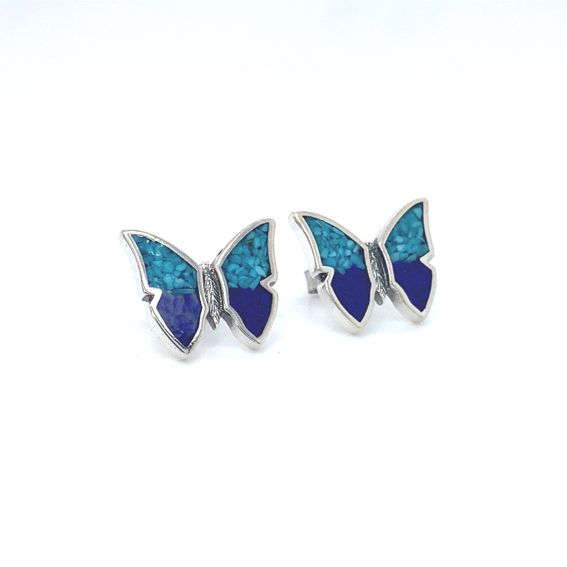 Navajo Butterfly Earrings • 925 Sterling Silver • Turquoise Inlay • Handmade