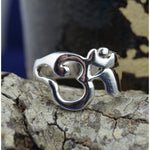 Wide band sterling silver ring with OM design in sizes 6, 7, 8, 9, 10