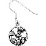 925 Sterling Silver Toadstool and Fiddlehead Fern dangle and drop earrings