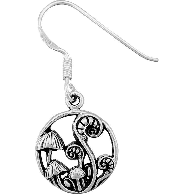 925 Sterling Silver Toadstool and Fiddlehead Fern dangle and drop earrings