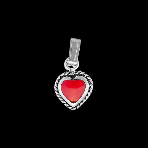 Sterling Silver Tiny inlaid Heart pendant in red opal or pink resin twisted wire