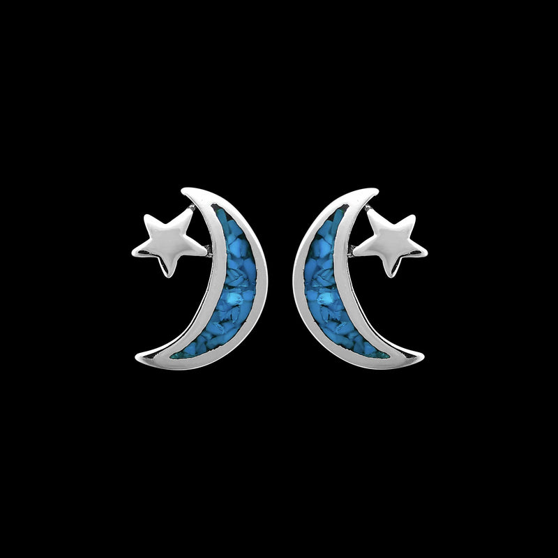 Celestial Moon Earrings • Sterling Silver • Starry Night • Navajo Handmade