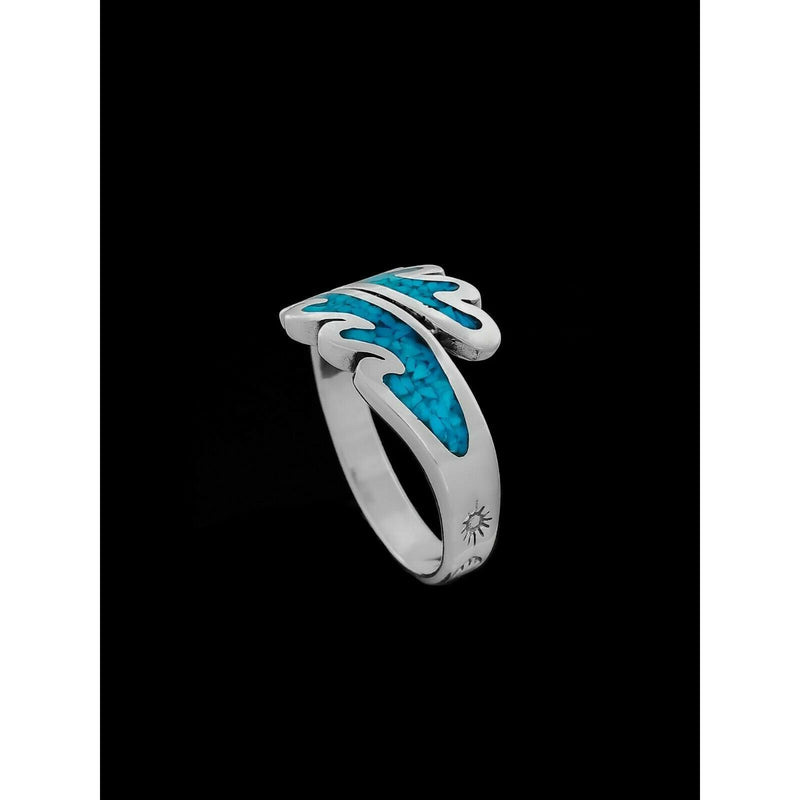 Surfer Wave Ring • Sterling Silver • Turquoise Accent • Beach-Inspired Jewelry