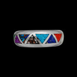 925 Sterling Silver Mixed Gemstones Navajo Band, Segmented Triangle Design, Handmade Geometric Jewelry, Handcrafted Gemstone Beveled Ring (10)